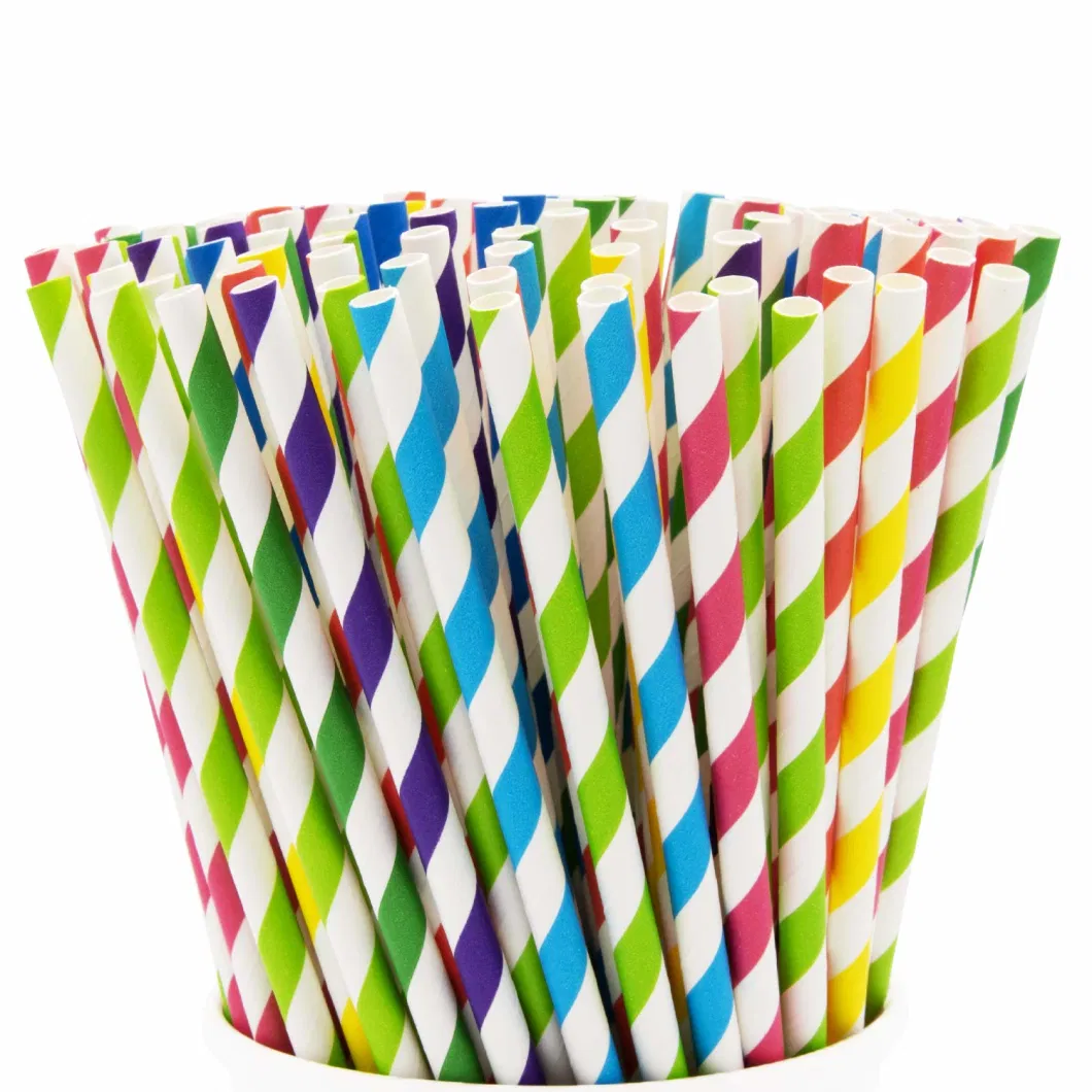 Factory Supply Custom Color Stripe Straws Eco Friendly Biodegradable Paper Straws for Beverage