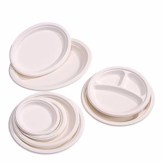 Customizable Bagasse Round Plate with 3 Compartments Biodegradable Material Compostable Tableware Factory Supply