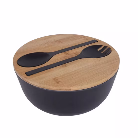 Amazon Hot Selling Dishwasher Safe Biodegradable OEM Bamboo Fiber PLA Salad Bowl with Lid Sets